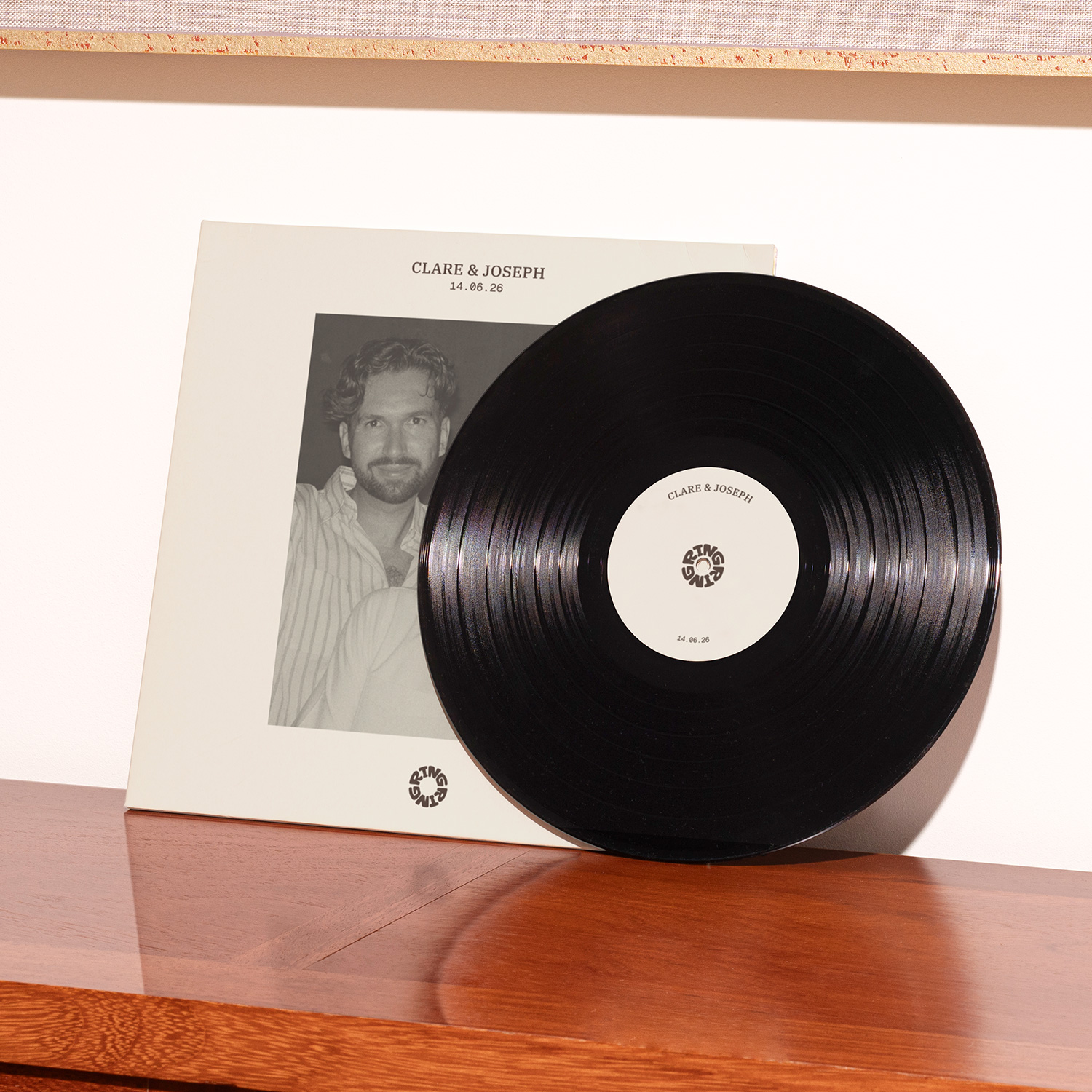 Custom vinyl record with bespoke sleeve — wedding keepsake